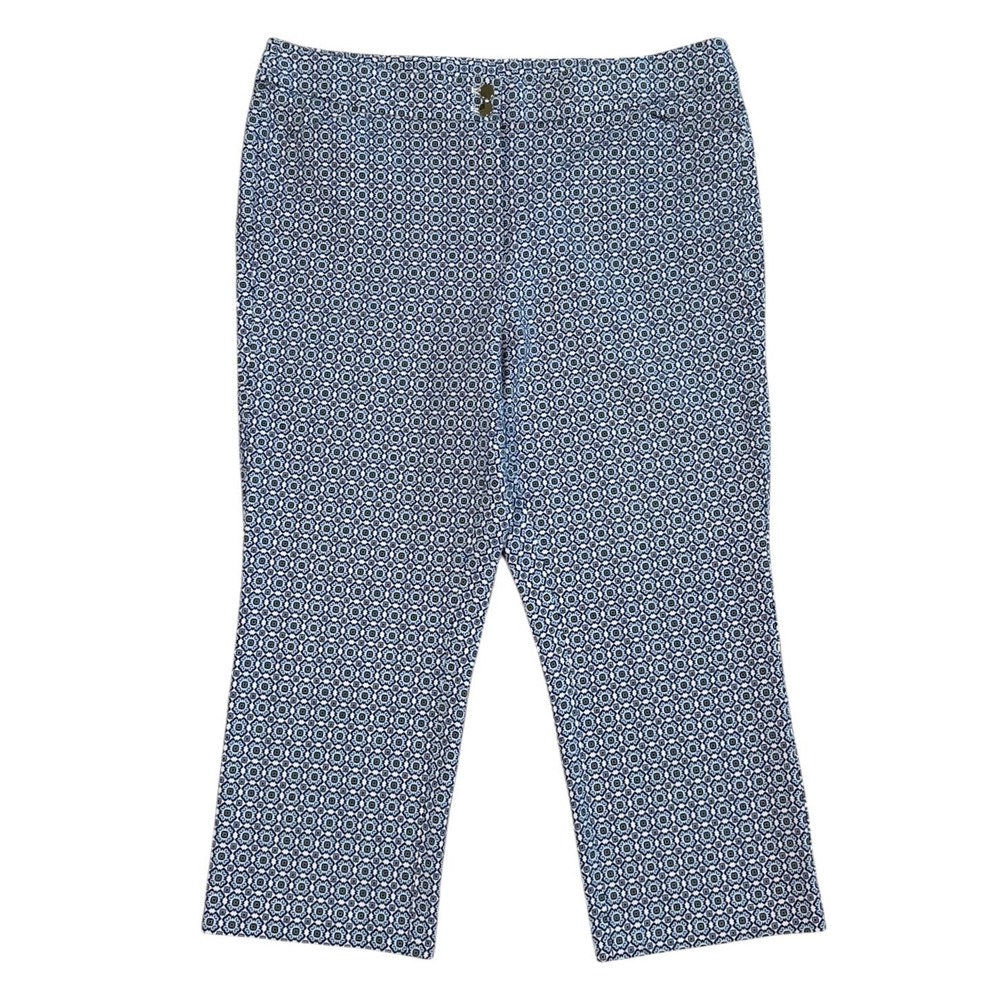 Chicos Brigitte So Slimming Blue White Geometric Medallion Crop Pants‎ 2.5 Large